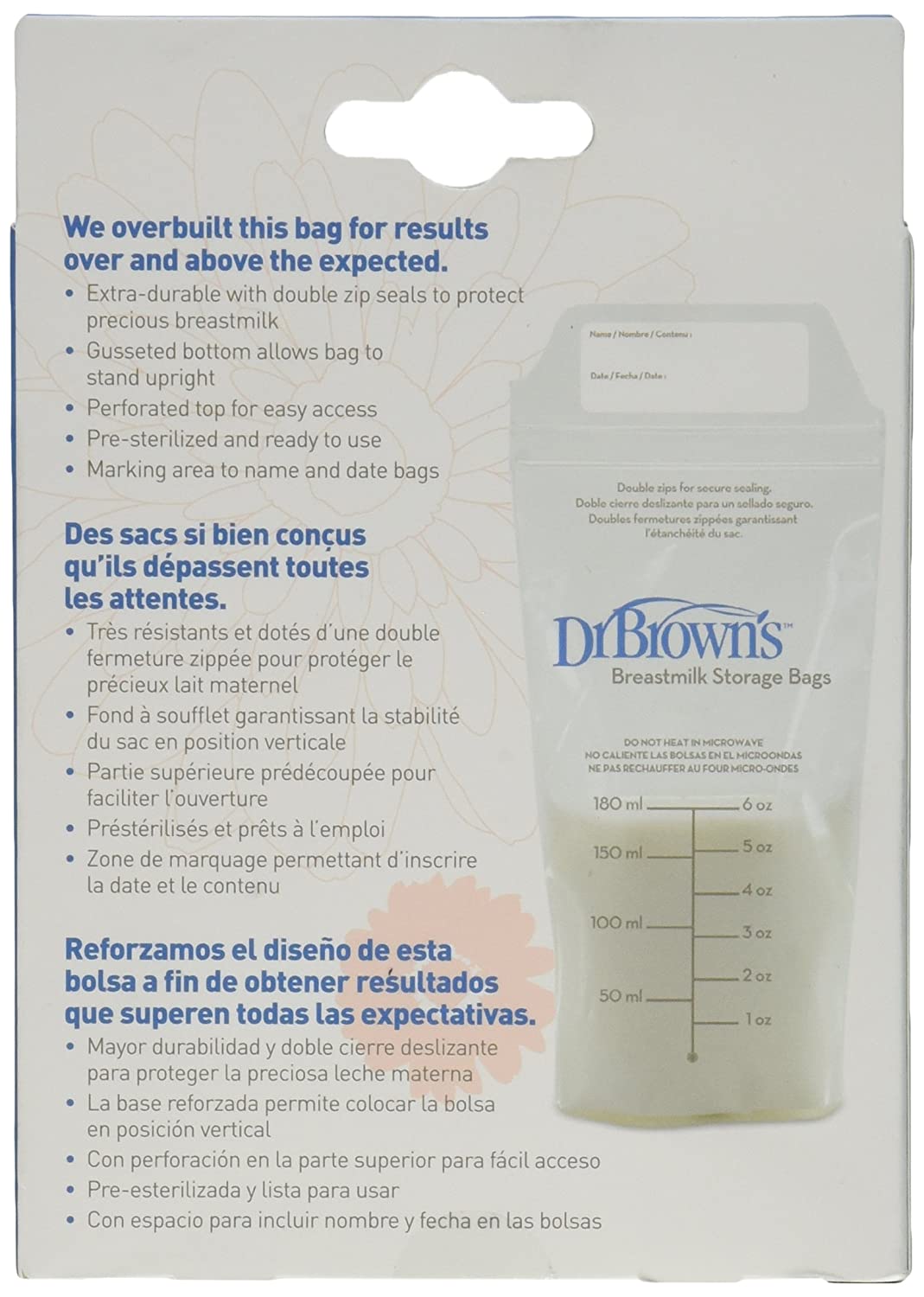 Dr. Brown's Breastmilk Storage Bag for Baby Feeding, 100 Count 6 oz